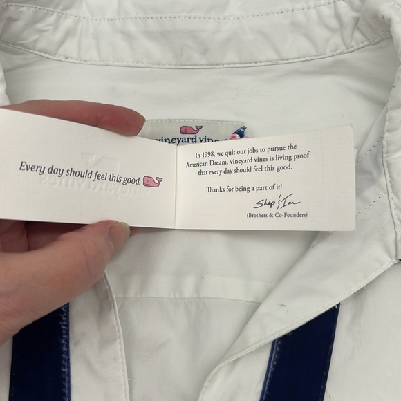 Vineyard Vines Velvet Trim Popover Long Sleeve V-Neck Top Blouse White Blue - Picture 10 of 12